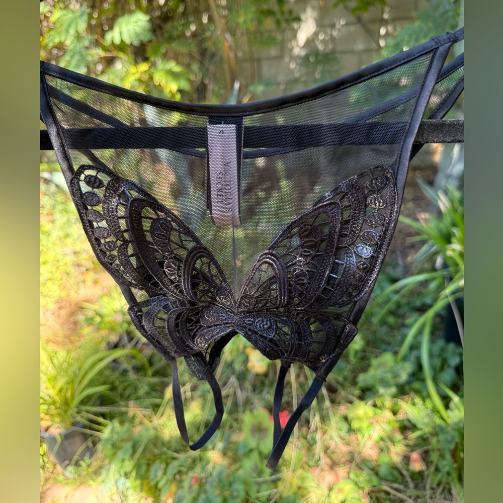 Victoria's Secret Black Crotchless Mesh Butterfly Panties